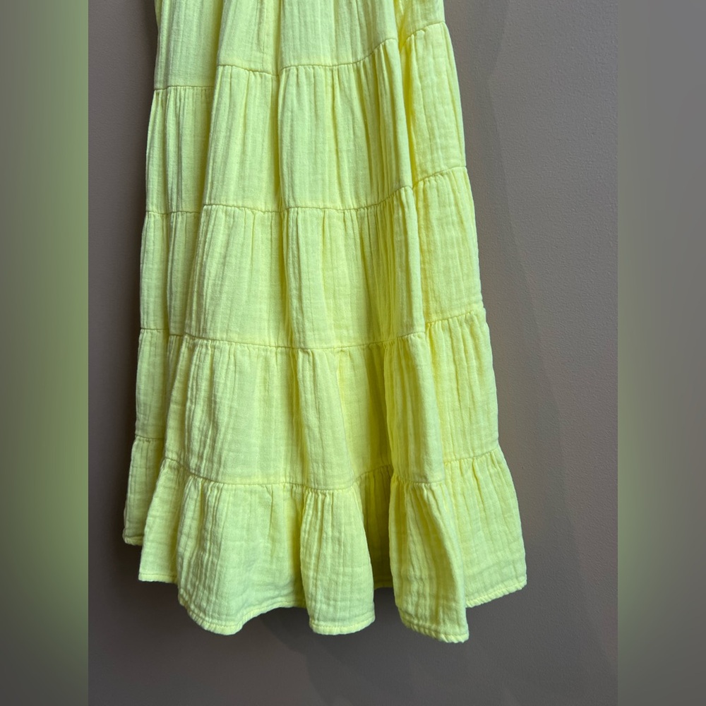 Elan Sunshine Yellow Cotton Tiered Halter Neck Dress W/ Ruffle Hem. Medium. - Picture 7 of 13
